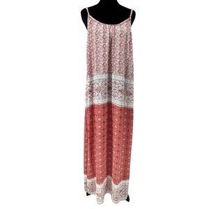 Knox Rose Maxi Dress Womens Large Red White Medallion Paisley Boho Excellent